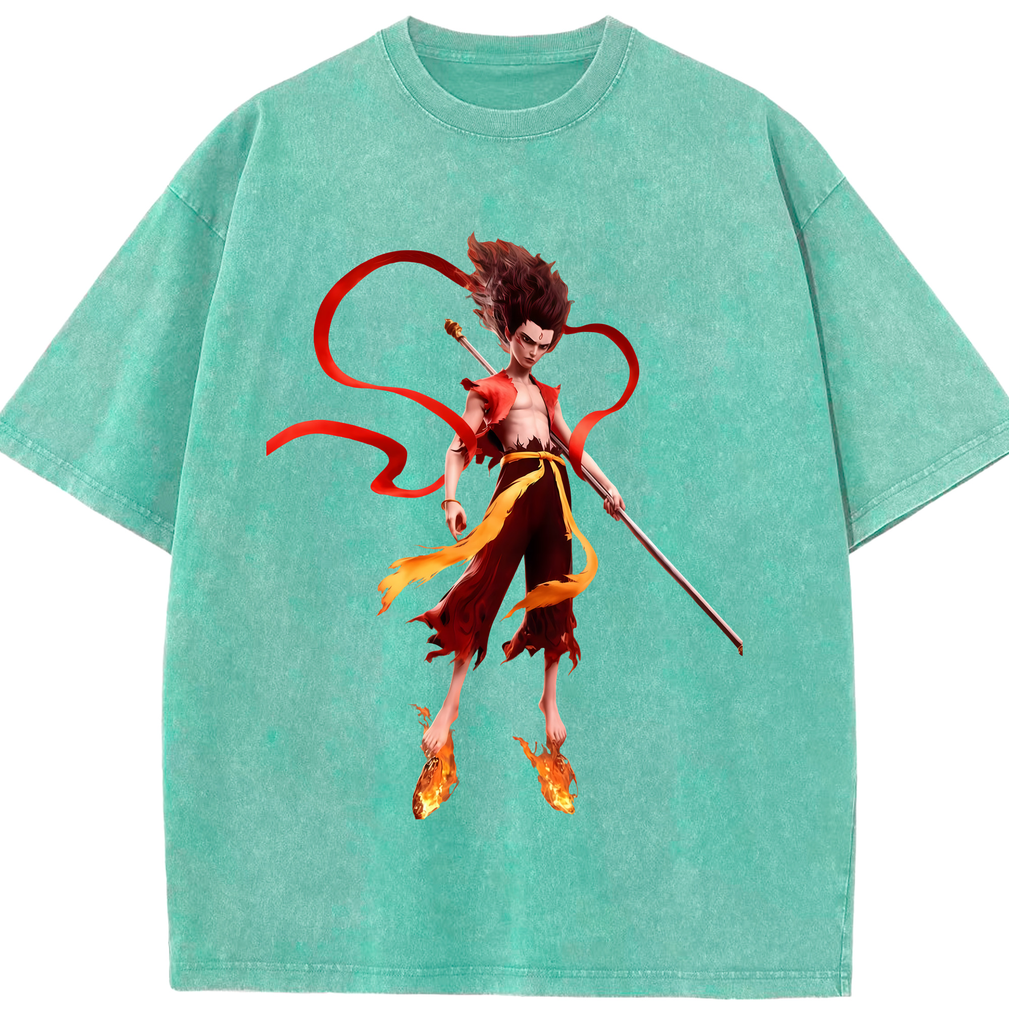 （画像用） Ne Zha 2 ナタ 魔童の大暴れ 綿100% ヴィンテージ風 半袖Tシャツ（フロントプリント）